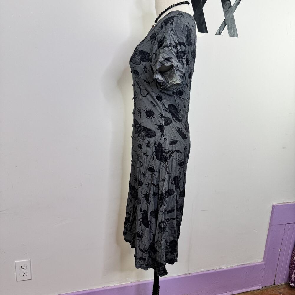 Disturbia Parasite Bug Print Midi Shirt Dress Button Front Goth Alt 4 - Picture 5 of 8